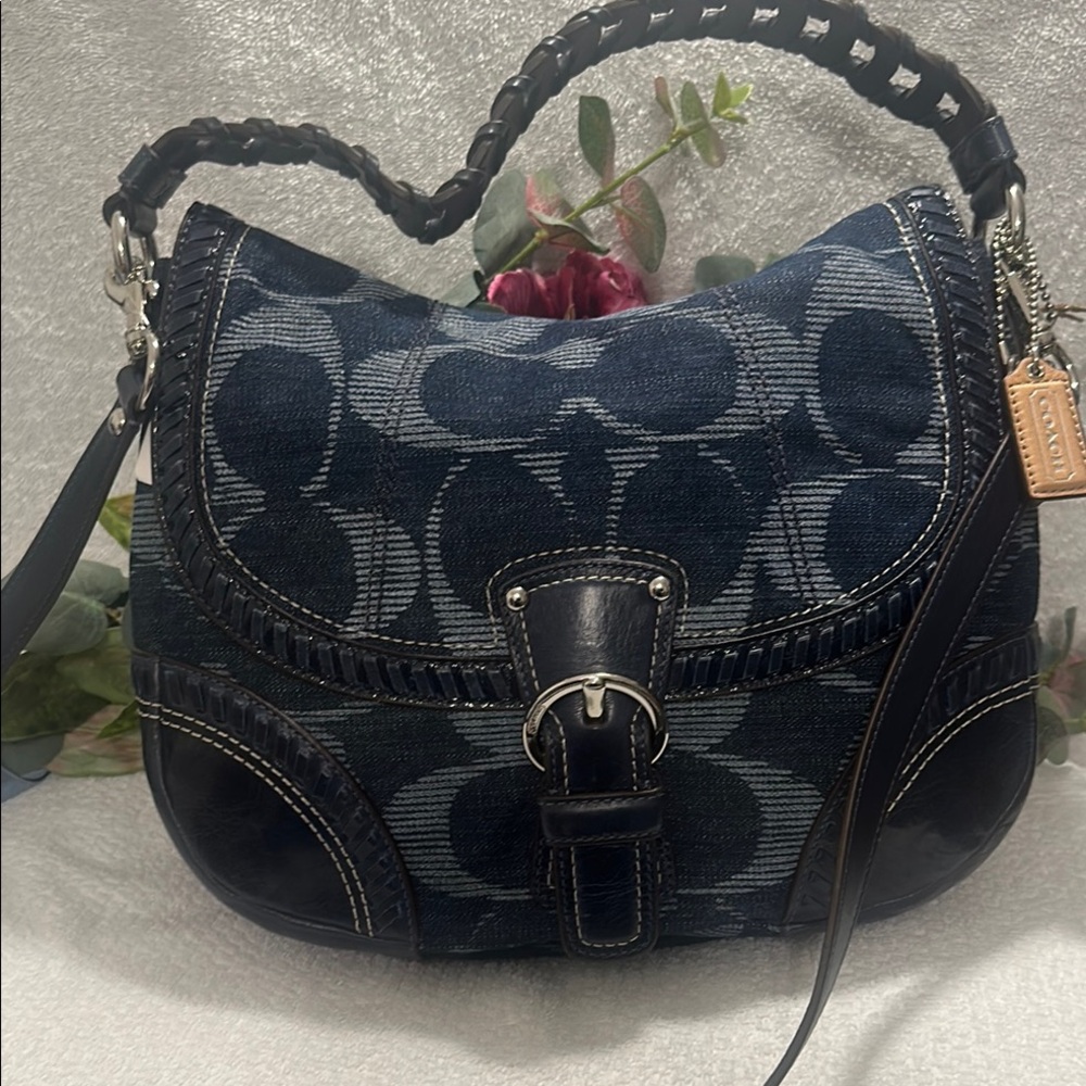 NWT Coach denim Poppy Blue Women's cross body and shoulder Bag New